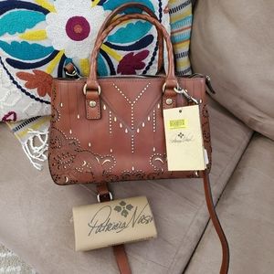 NWT Patrick Nash Angela lazer cut tan satchel